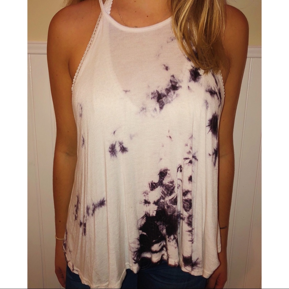 White and purple tie dye tank top